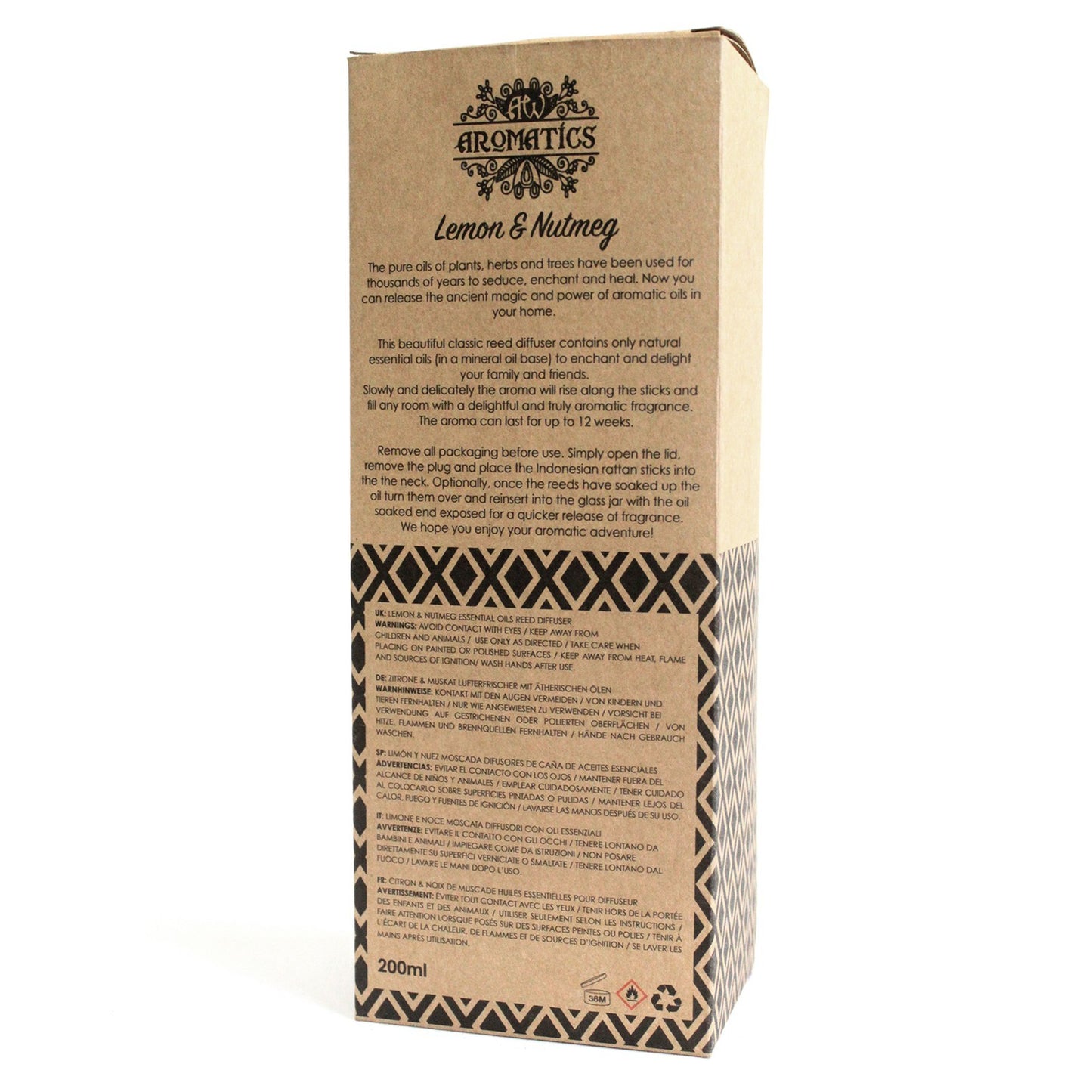 200ml Lemon & Nutmeg Premium Essential Oil Reed Diffuser