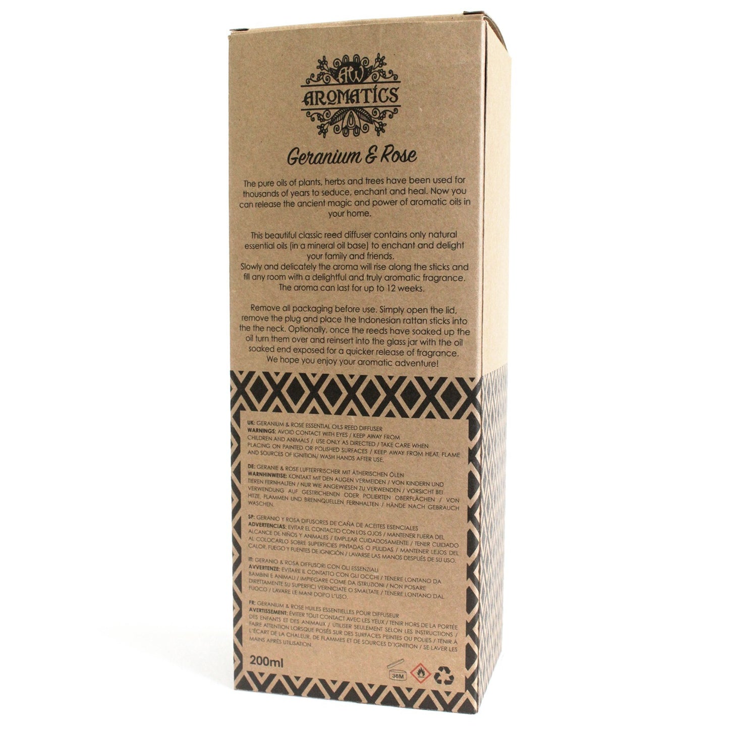 200ml Geranium & Rose Premium Essential Oil Reed Diffuser