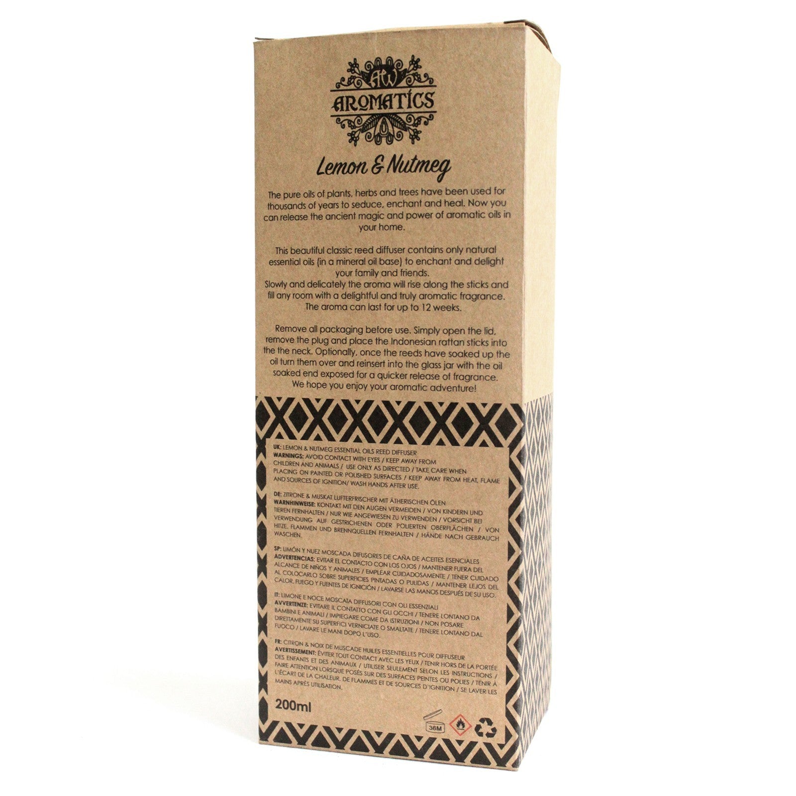 200ml Lemon & Nutmeg Premium Essential Oil Reed Diffuser