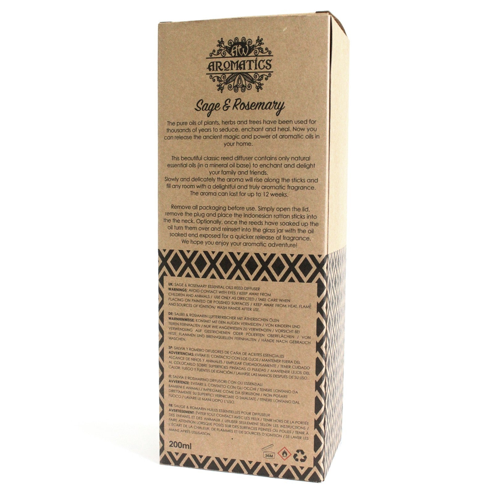200ml Sage & Rosemary Premium Essential Oil Reed Diffuser